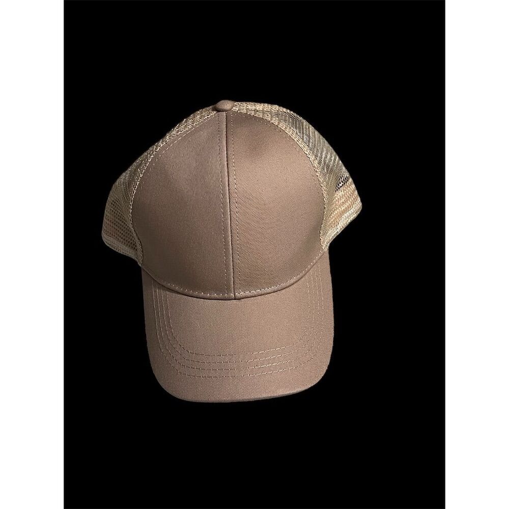 Unisex Khaki Mesh Trucker Cap Adjustable Breathable One Size Beige Hat